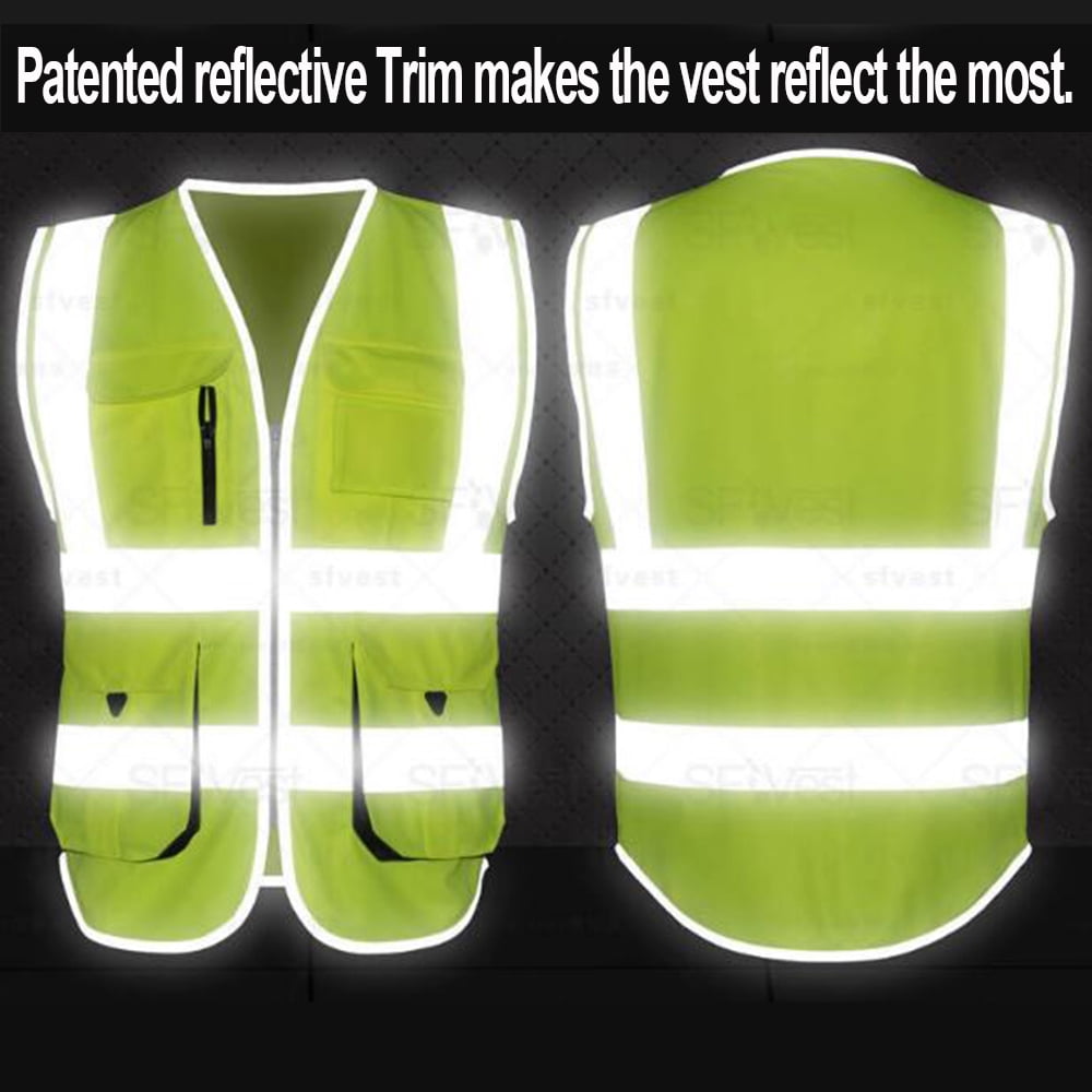 Toptie 10 Pockets High Visibility Safety Vest, Reflective Trim Safety Vest-Yellow/Black-2XL