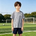 thumbnail image 2 of Bysome Boys Outfit Set Solid Color Short Sleeve Crew Neck Tops With Shorts Outfit Quick Dry Boys Set Size 5-6 Years Grey, 2 of 4