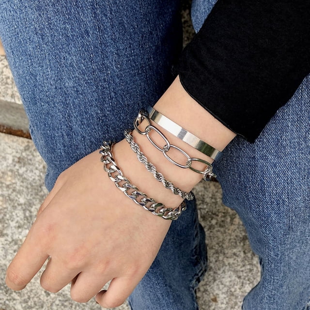 Pulseras para mujer, regalos para mujer, cadena de aleación gruesa exagerada, pulsera de oro de moda, conjunto de cuatro piezas, pulsera para mujer