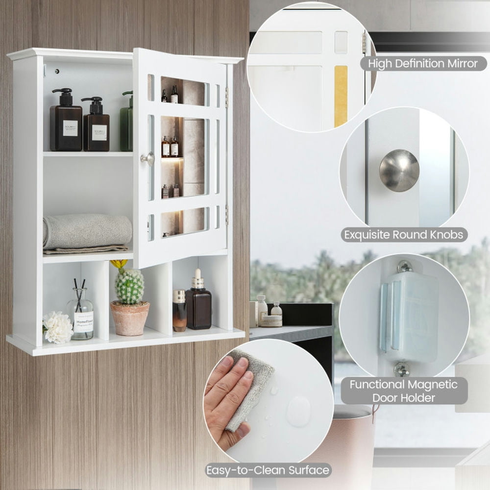 Finihen Bathroom Wall Cabinet, Wall Mounted Bathroom Mirror Cabinet, Wall Mounted and Mirrored Bathroom Cabinet, for Bathroom, White Finihen Bathroom Wall Cabinet, Wall Mounted Bathroom Mirror Cabinet, Wall Mounted and Mirrored Bathroom Cabinet, for Bathroom, White