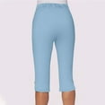 thumbnail image 4 of cocolona Capri Pants for Women Elastic Waist Side Slit Button Cropped Pants Yoga Athletic Capri Leggings Beach Vacation Capris Light Blue XXL, 4 of 7