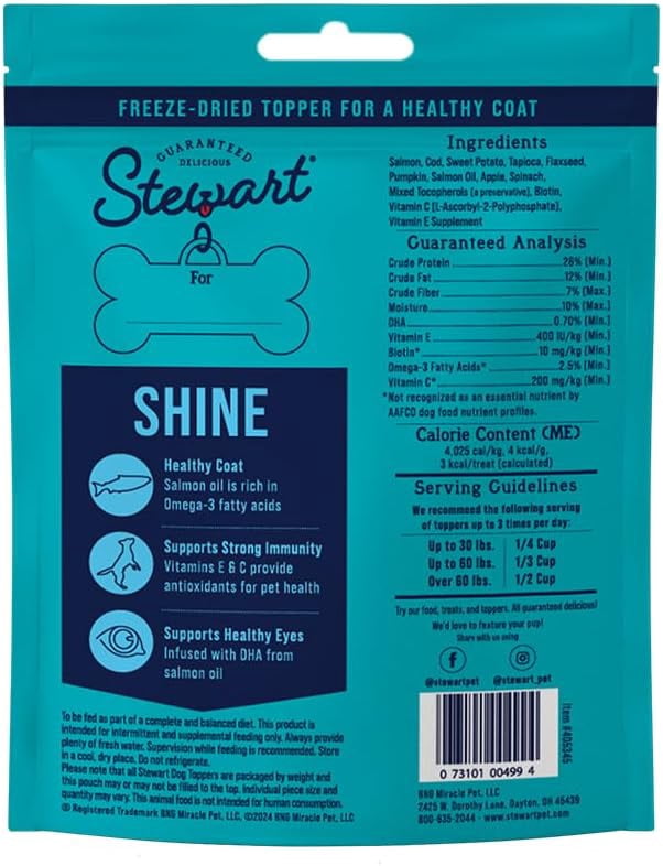 Stewart Freeze Dried Dog Food Topper Salmon & Sweet Potato (Shine) - 8 oz. Pouch