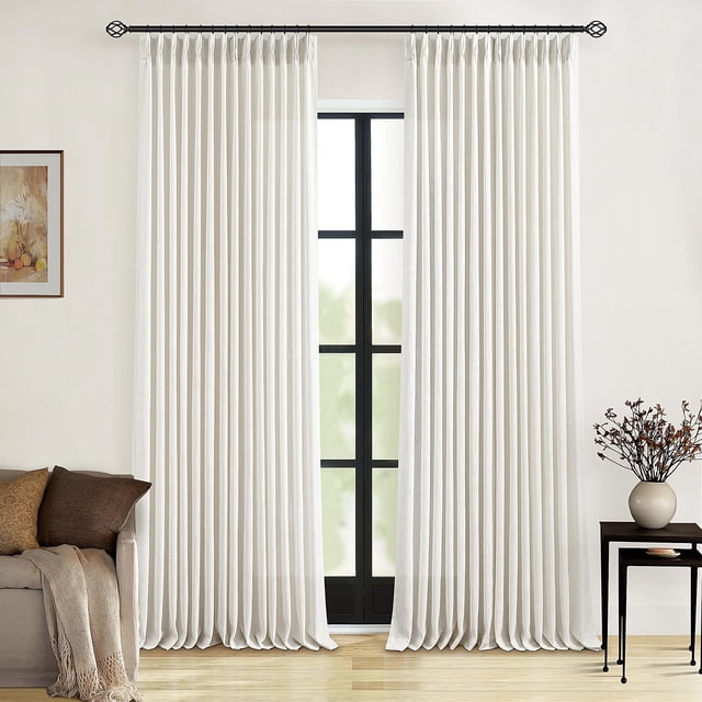 Cortinas Twodrapes de lino natural plisadas, 300 x 305 cm, color crema