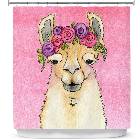 Shower Curtains 70" x 93" from DiaNoche Designs by Marley Ungaro - Garland Llama Light Pink