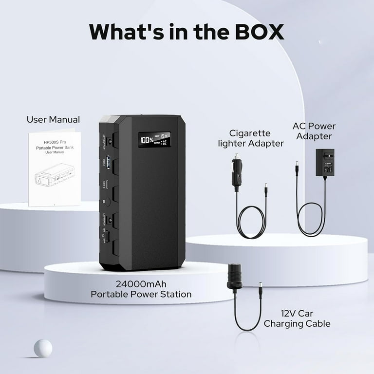 power bank with cigarette lighter socket Sinkeu 65W Portable Power Bank 24000mAh with AC Outlet, Qc3.0 & Usb-c, Fast Laptop Charger, Size: 6.8L x 3.8W x 1.78, Black