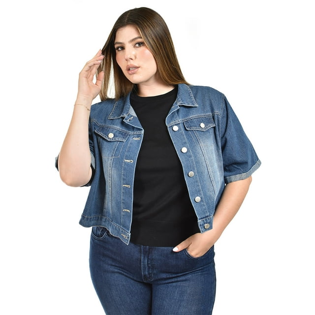 Chaqueta de mezclilla corta Roman Fashion /Tallas Extras, 3951 (Mezclilla dark) azul oscuro 36