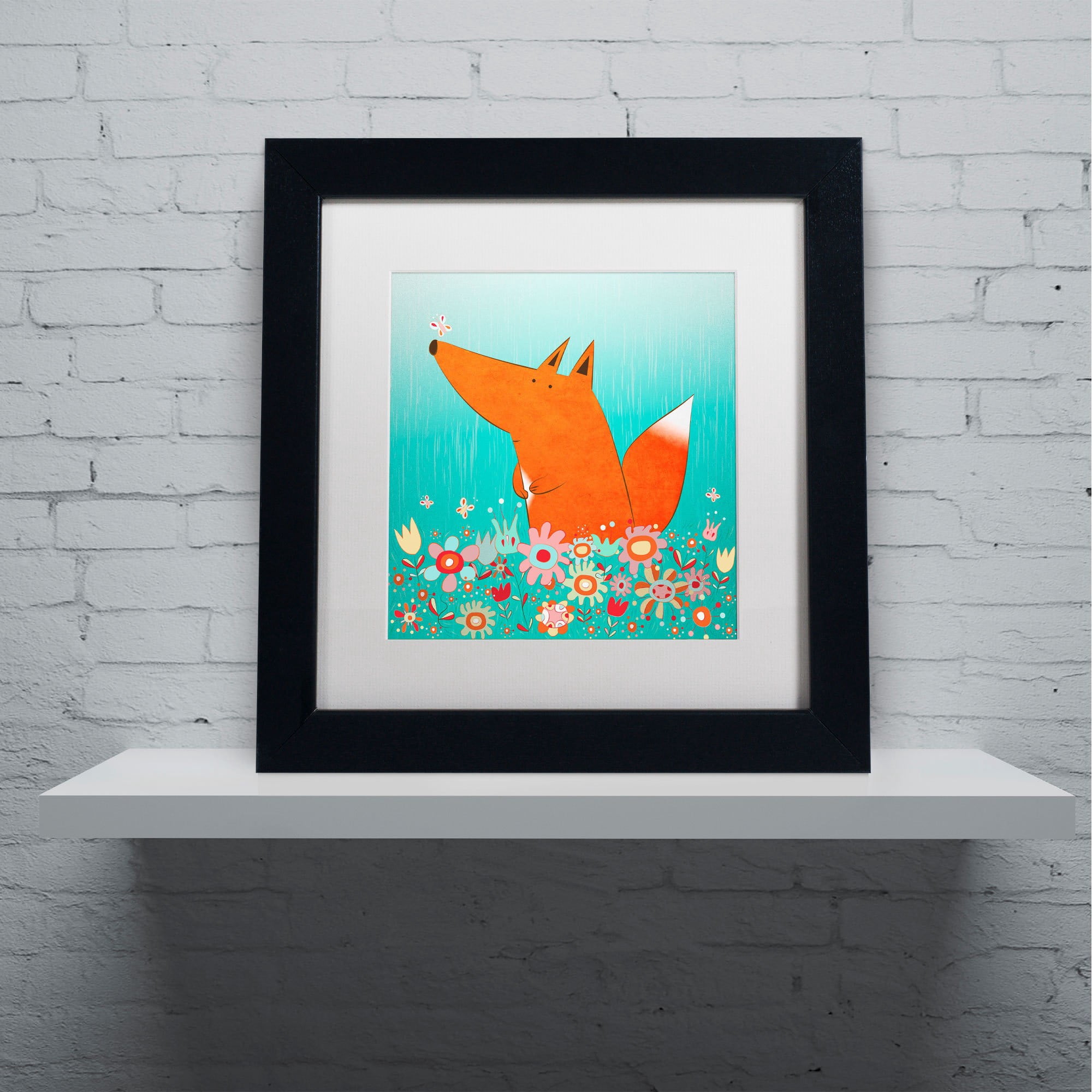 Carla Martell 'Fox in Flowers' Matted Framed Art