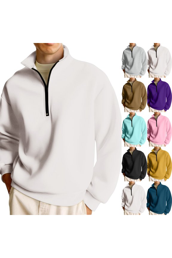 Men's Quarter Zip Pullover Mock Neck Long Sleeve 1/4 Zip Pullover Mens Casual Men's Shirts Lightweight White Sweatshirt Old Money Clothes Men, White 2XL