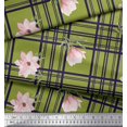thumbnail image 2 of Soimoi Green Poly Georgette Fabric Check & Magnolia Floral Print Fabric by Yard 42 Inch Wide, 2 of 5