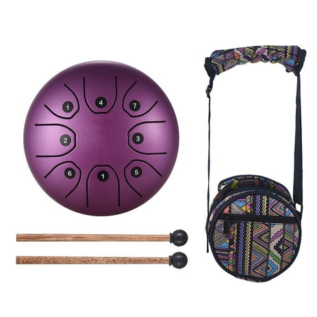 5.5 Inch Mini 8-Tone Steel Tongue Drum C Key Percussion Instrument Hand Pan Drum with Drum Mallets Carry Bag