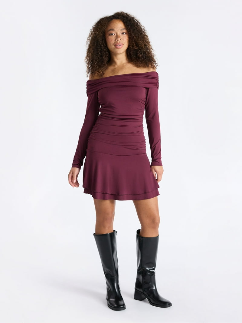no shoulder long sleeve dress Amazon.com: GORGLITTER Women's Off Shoulder Bodycon Maxi Dress High Slit Long Sleeve Club Flowy Long Dresses Wedding Guest Dress Fall Black Large : Clothing, Shoes & Jewelry