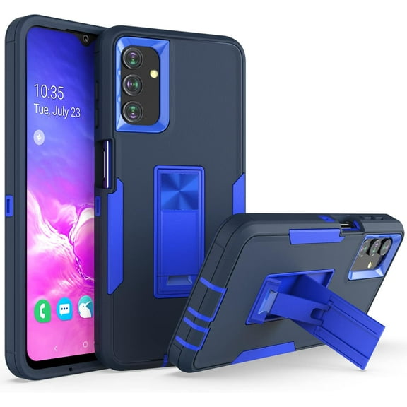 Case for Samsung Galaxy A13 5G/A04s, Silicone Tough Rugged Dual Layer Phone Case with Hybrid Kickstand Full Body Protective Cover with Military Armor Level Shockproof - Dark Blue