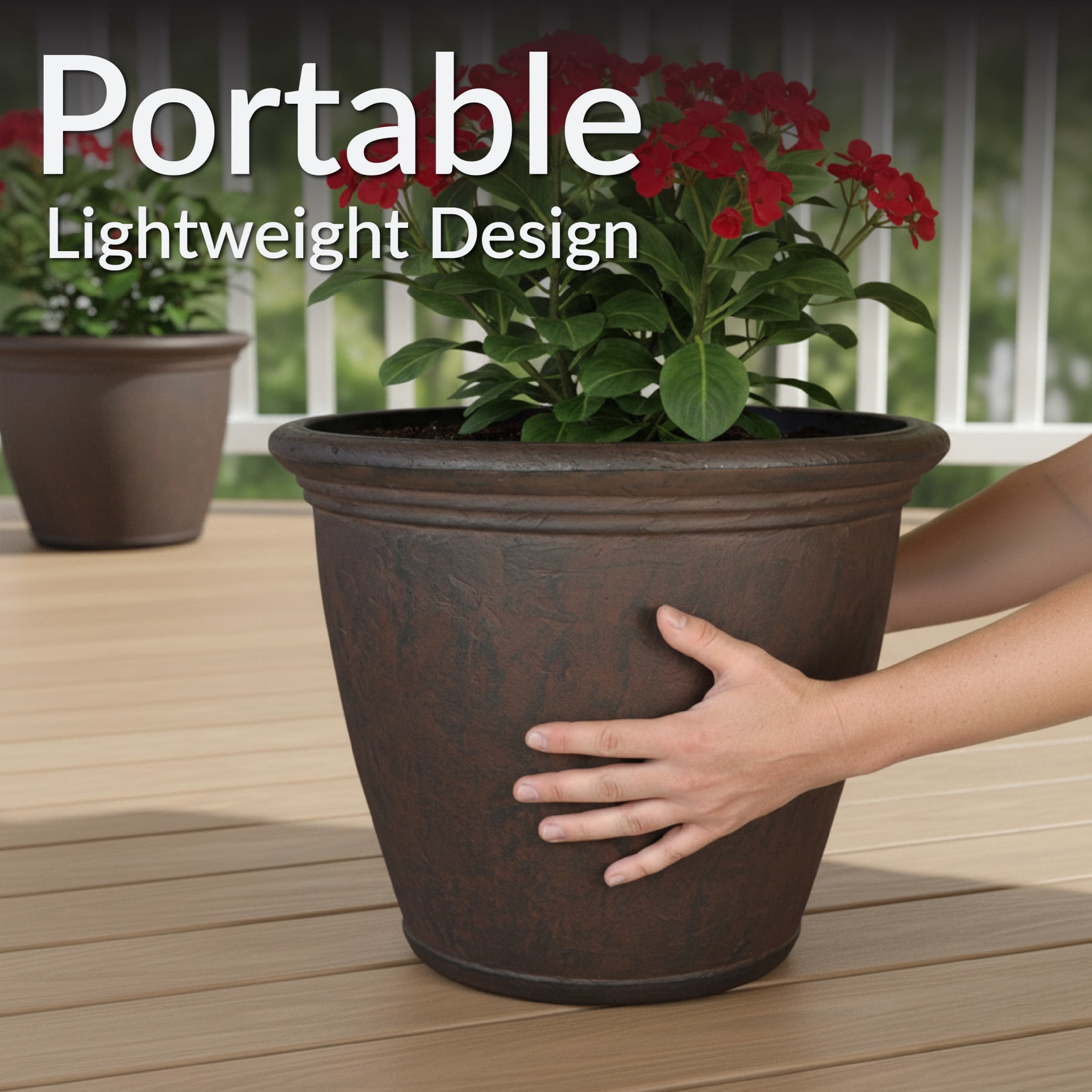 Sunnydaze Anjelica 15.25" x 15.25" x 12.75" Round Rust Polyresin Outdoor Planter Pot