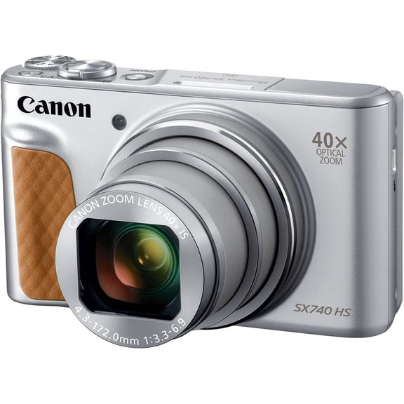 Restored Canon PowerShot SX740 HS Compact Digital Camera, 20.3MP CMOS Sensor, 40x Optical Zoom, 4K Video, Wi-Fi, Bluetooth, International Version, Silver