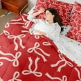 thumbnail image 4 of jejeloiu Bow Knot Ribbon 7-Piece Twin Bedding Sets,Pink Cartoon Bowtie Bedding Comforter Set For Girls Reversible, 4 of 8