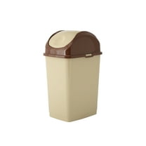 Superio 4.5 Gallon Plastic Trash Can with Swing Top Lid, Waste Bin for Under Desk, Office, Bedroom, Bathroom- 10 Qt, Beige/ Brown