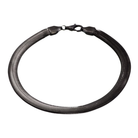 Arista Men's Flat Snake Link Chain Bracelet in Black Plated Solid Stainless Steel, 8.5"
