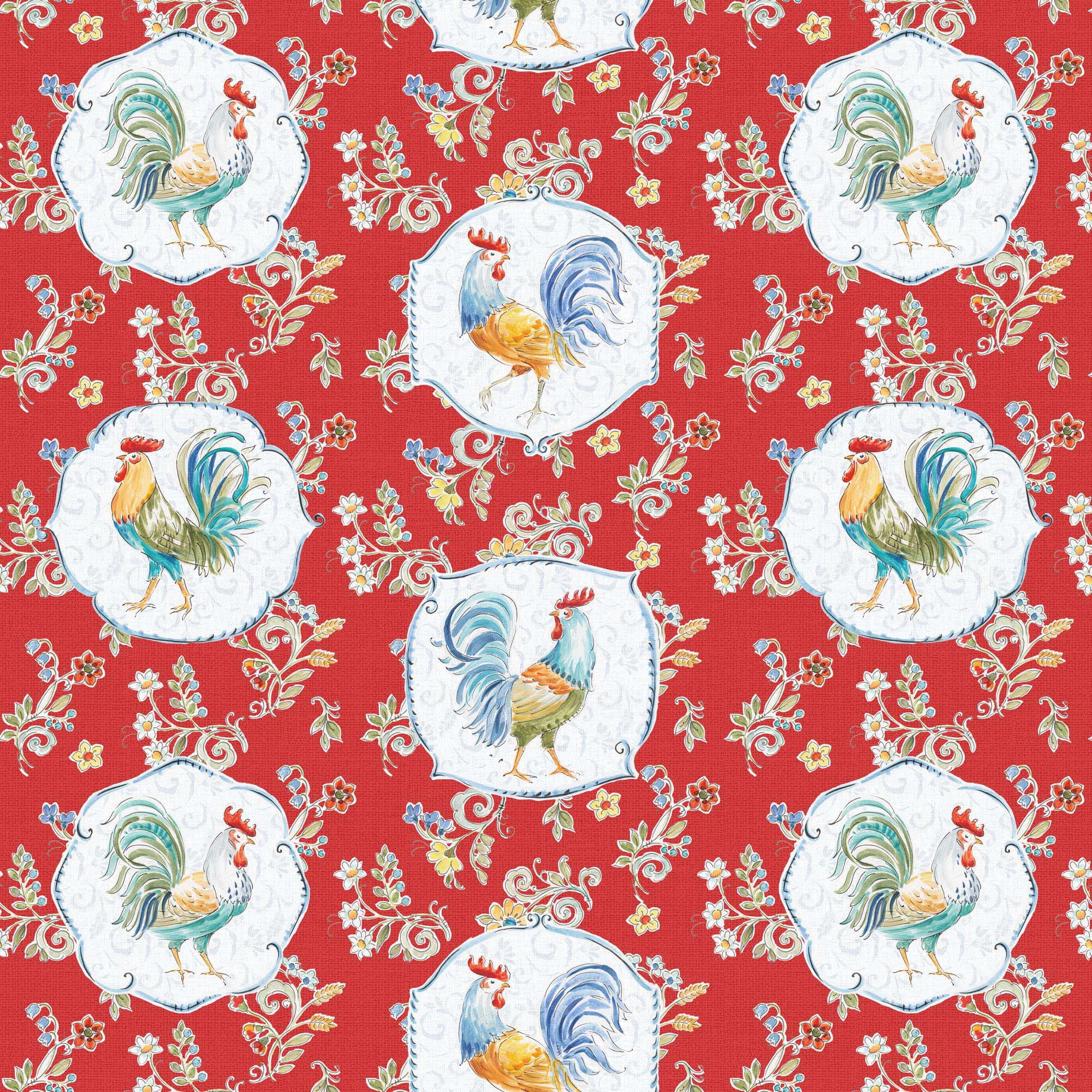 David Textiles Morning Bloom Rooster Cotton 1 Yard Fabric Cut