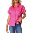 thumbnail image 1 of CAMISA DE SATÉN PARA MUJERES INSPIRE CHIC, CON BOTONES, DE MANGAS CORTAS, BLUSA CASUAL, ROSA FUERTE M, 1 of 6