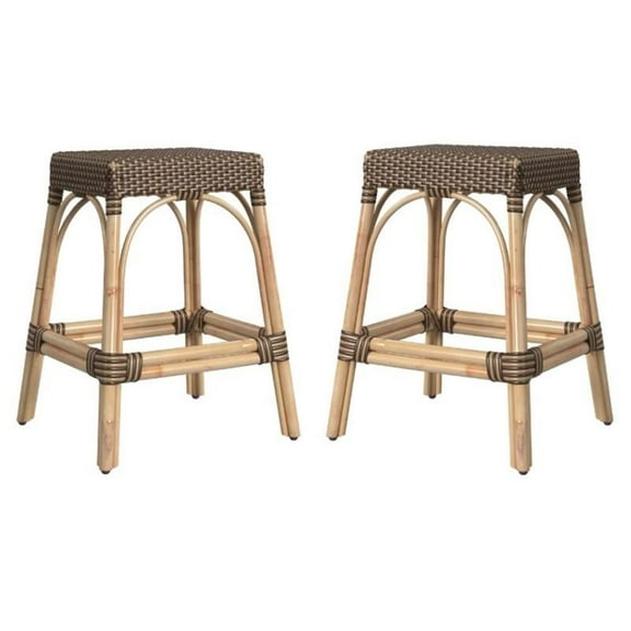 Home Square Coastal Modern Rattan Counter Stool in Brown - Set of 2
