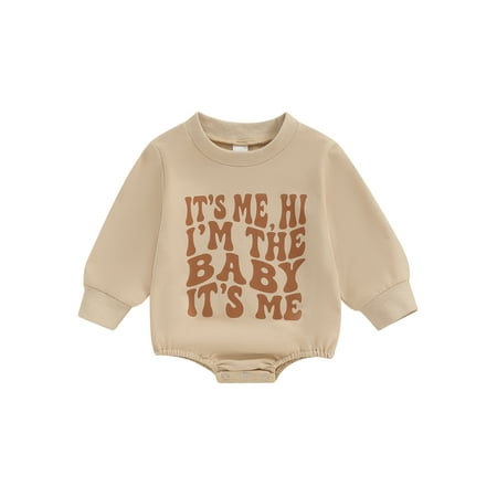 

GOODLUCKY Baby Romper Classic Letter Print Long Sleeve Round Neck Bodysuit