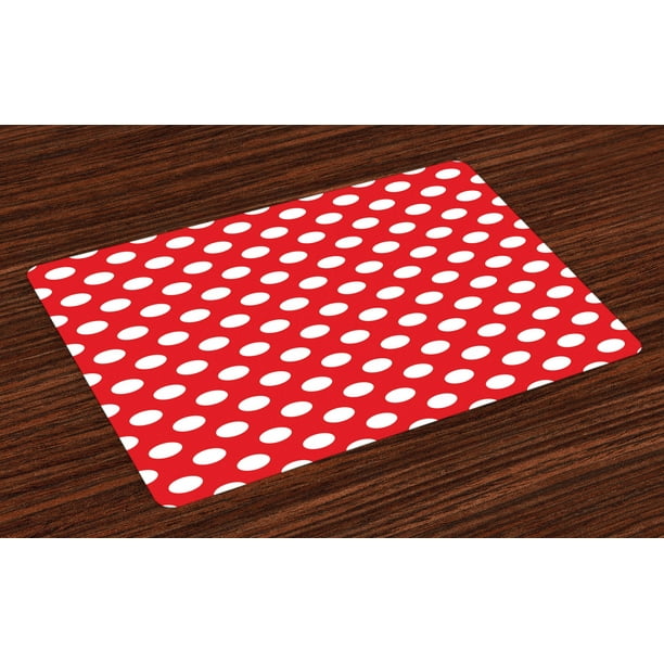 Retro Placemats Set of 4 50s 60s Iconic Pop Art Style Big White Polka