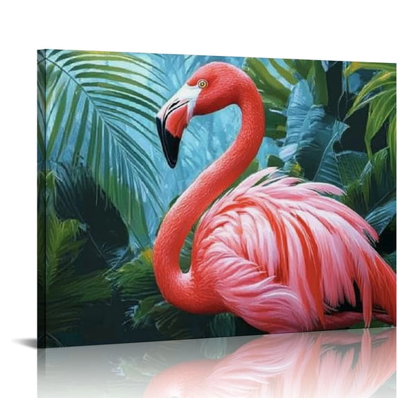 BCIIG Canvas Wall Art Hanging Canvas Pictures Painted Flamingo Wall Decorations Art for Living Room Bedroom Bathroom Home Decor 20x16in
