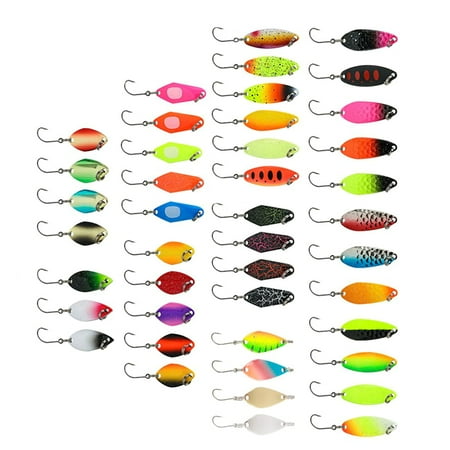 RUISINERY 43pieces Hard Baits Sequined Fishing Spoon Lure with Box Single Hook Casting Spinner Baits Metal Spoon Fishing Baits