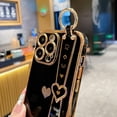 thumbnail image 5 of for iPhone 15 Pro Max Case with Hearts Wrist Strap Stand Camera Protection Luxury Glitter Plating Soft Silicone TPU Protective Case for Women Girls (Black), 5 of 11