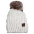 thumbnail image 5 of C.C Fleece Lined Cable Knit Faux Fuzzy Fur Skull Cap Beanie With Pom, Ivory, 5 of 5