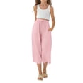 thumbnail image 4 of ZLBDYG Girls Linen Capri Pants Drawstring Straight Wide Leg Cropped Capris Trousers High Waisted Pants Summer Beach Vacation Clothes, 4 of 9