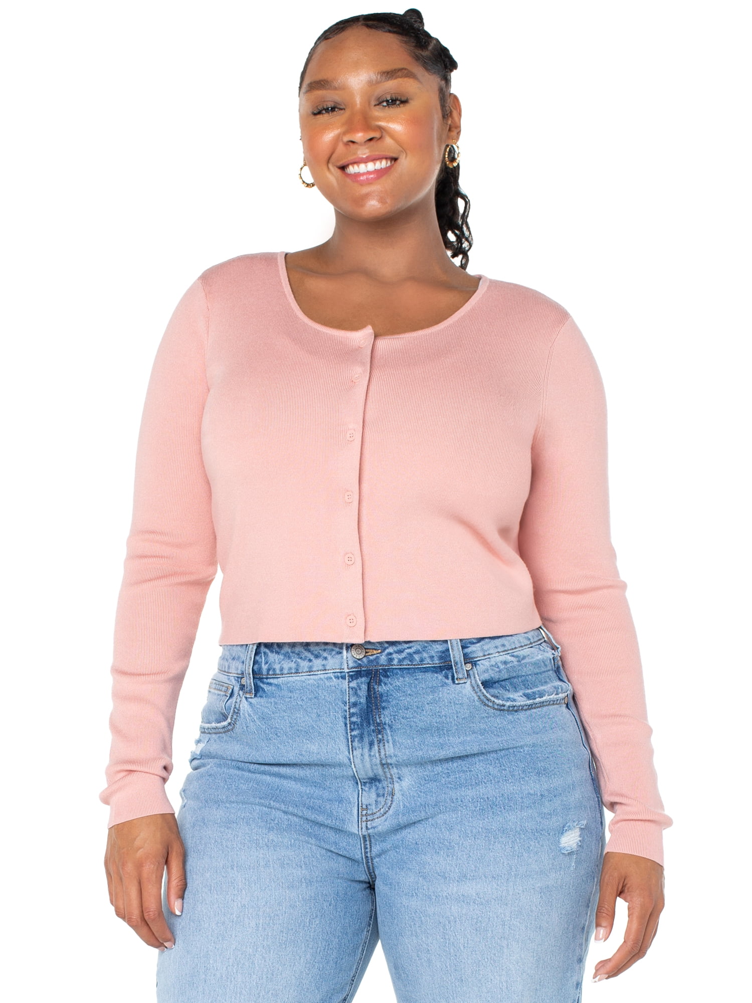 Celebrity Pink Women’s Cropped Cardigan with Long Sleeves, Sizes XS-4XL