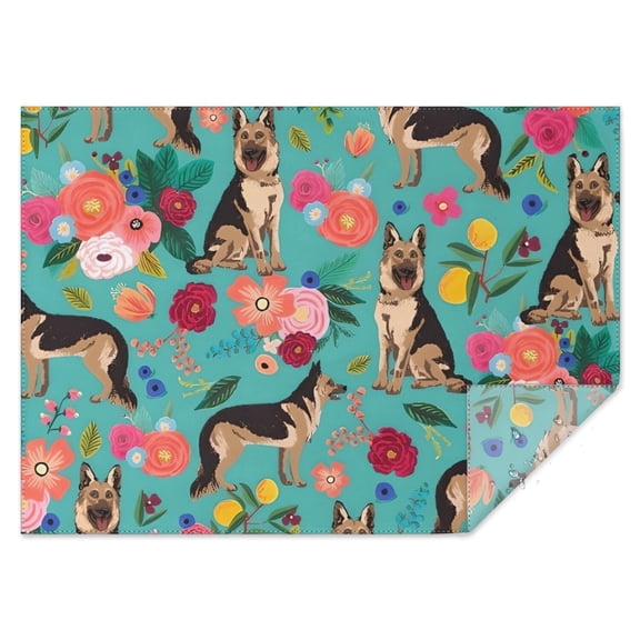 German Shepherd Dog and Flower Rectangle Tablecloth 60"x84",Waterproof Polyester Rectangle Table Cloth, Wipeable Spillproof Polyester Tablecloth for Dining, Camping, Indoor and Outdoor