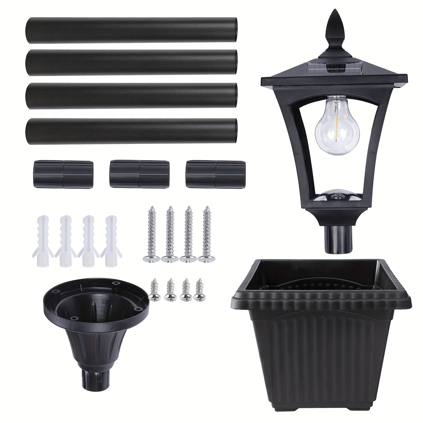 HOODINK Solar Lamp Post with Planter, IP 44 Waterproof Solar Garden Lights, 2000mah LED Planters Pots Outdoor for Pathway