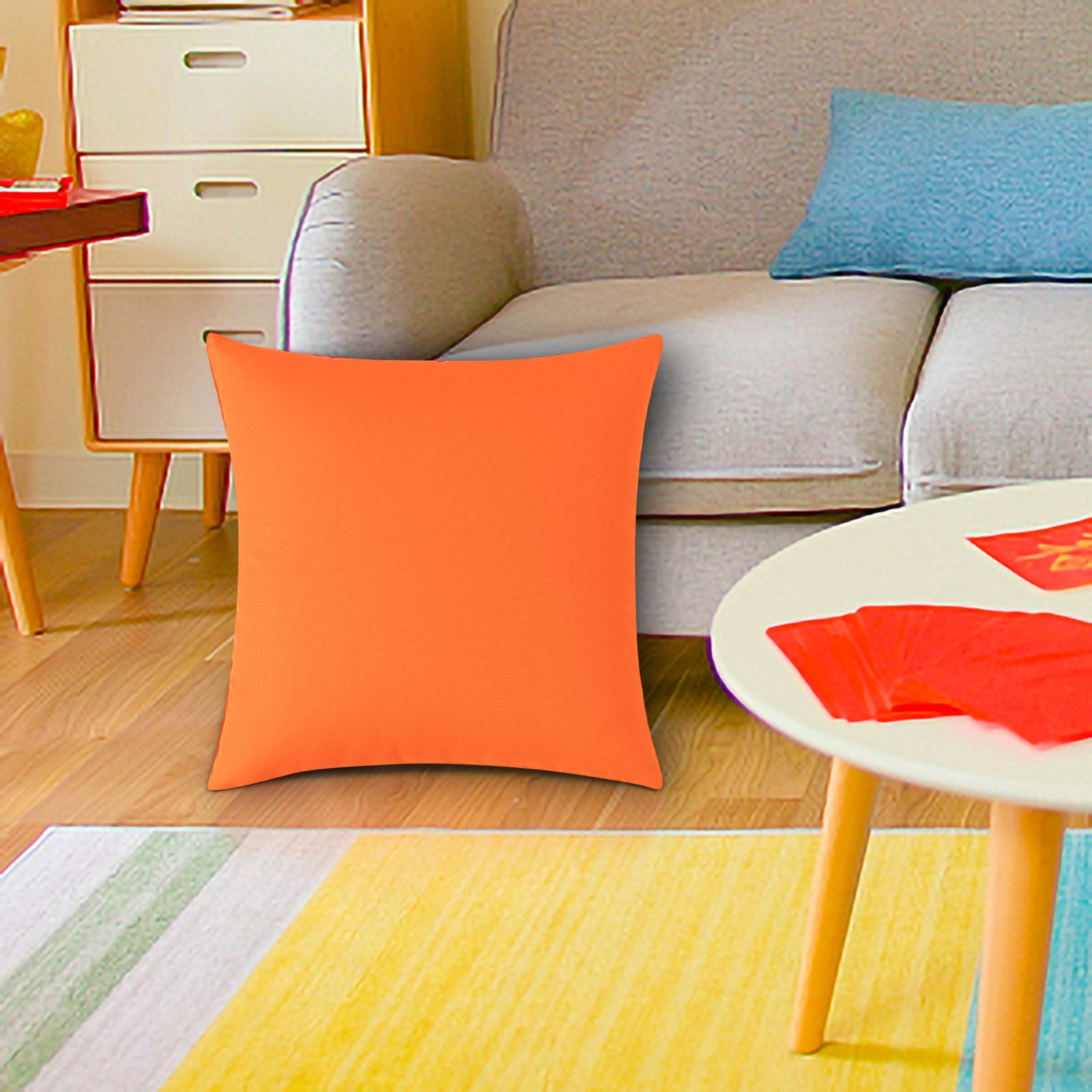 Outdoor Waterproof Pillow Cover, Orange, 45 by 45 Cm, Weather Resistant Cushion Case for Patio Furniture, Poolside, Garden, and Picnic Use (1 Pc)
