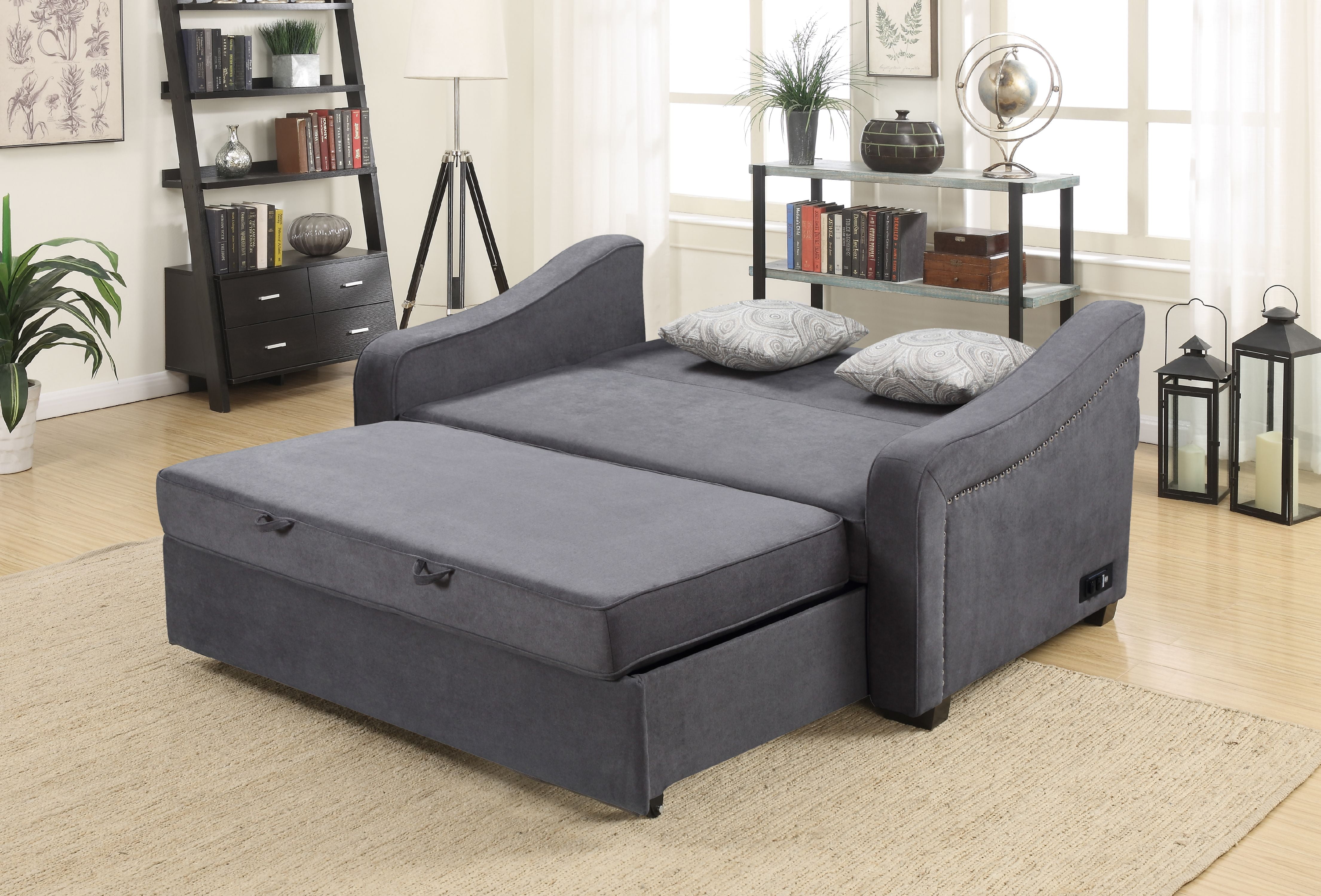 Serta Harison Queen Sofa Bed With Power Strip, Gray