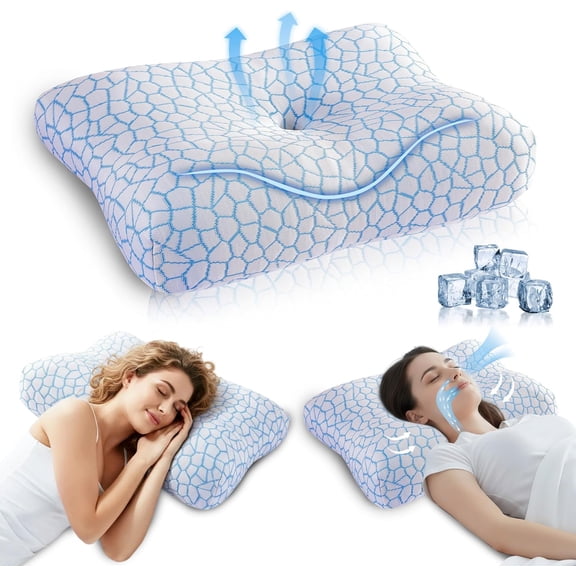 Memory Foam Side Sleeper Pillow for Neck and Shoulder Painf,Cervical Support,Queen Size Cooling Contour Pillow with Dual-Height, Orthopedic Ergonomic for Side, Back, Stomach Sleeper