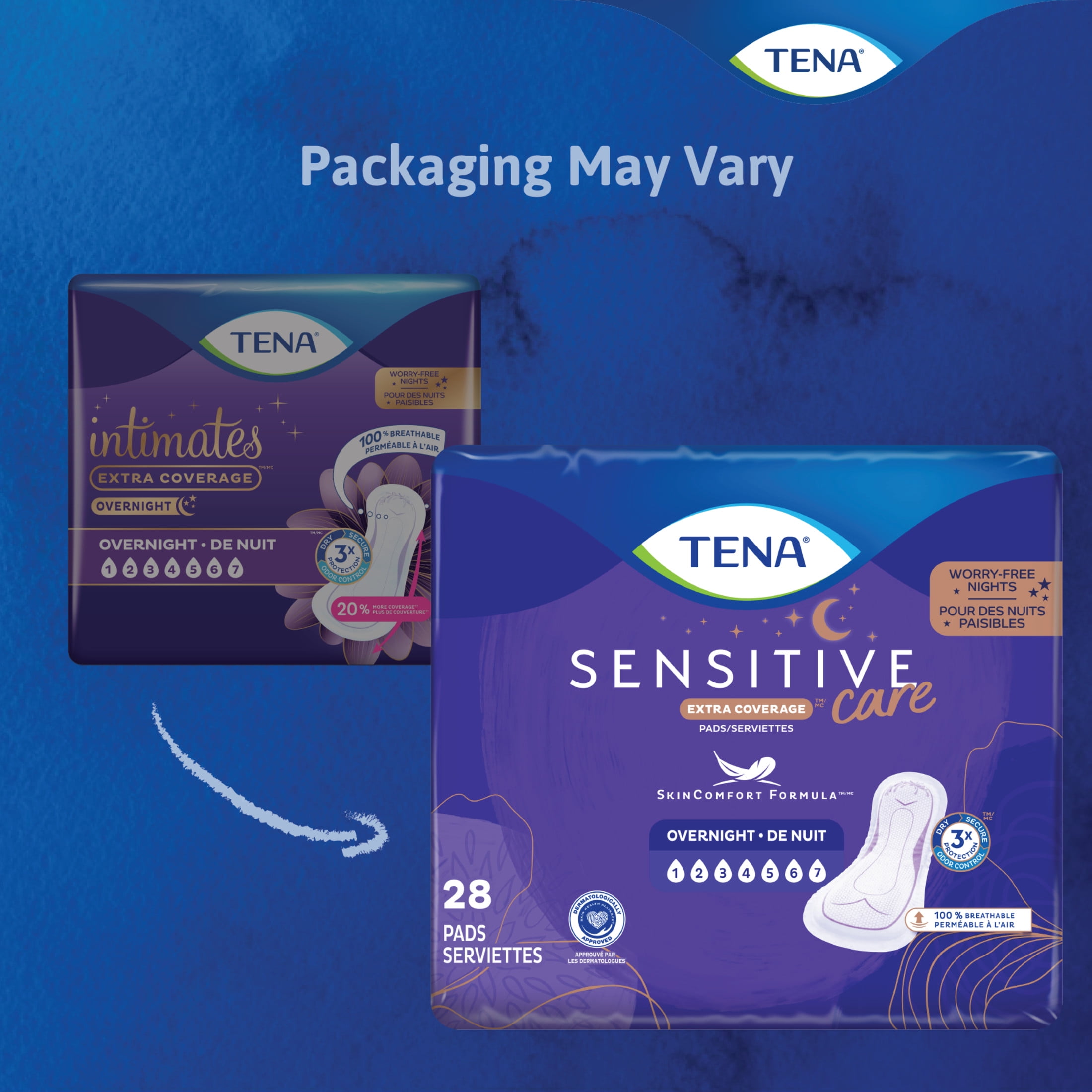 Tena Sensitive Care Extra Coverage Overnight Incontinence Pads, 90 Ct 
