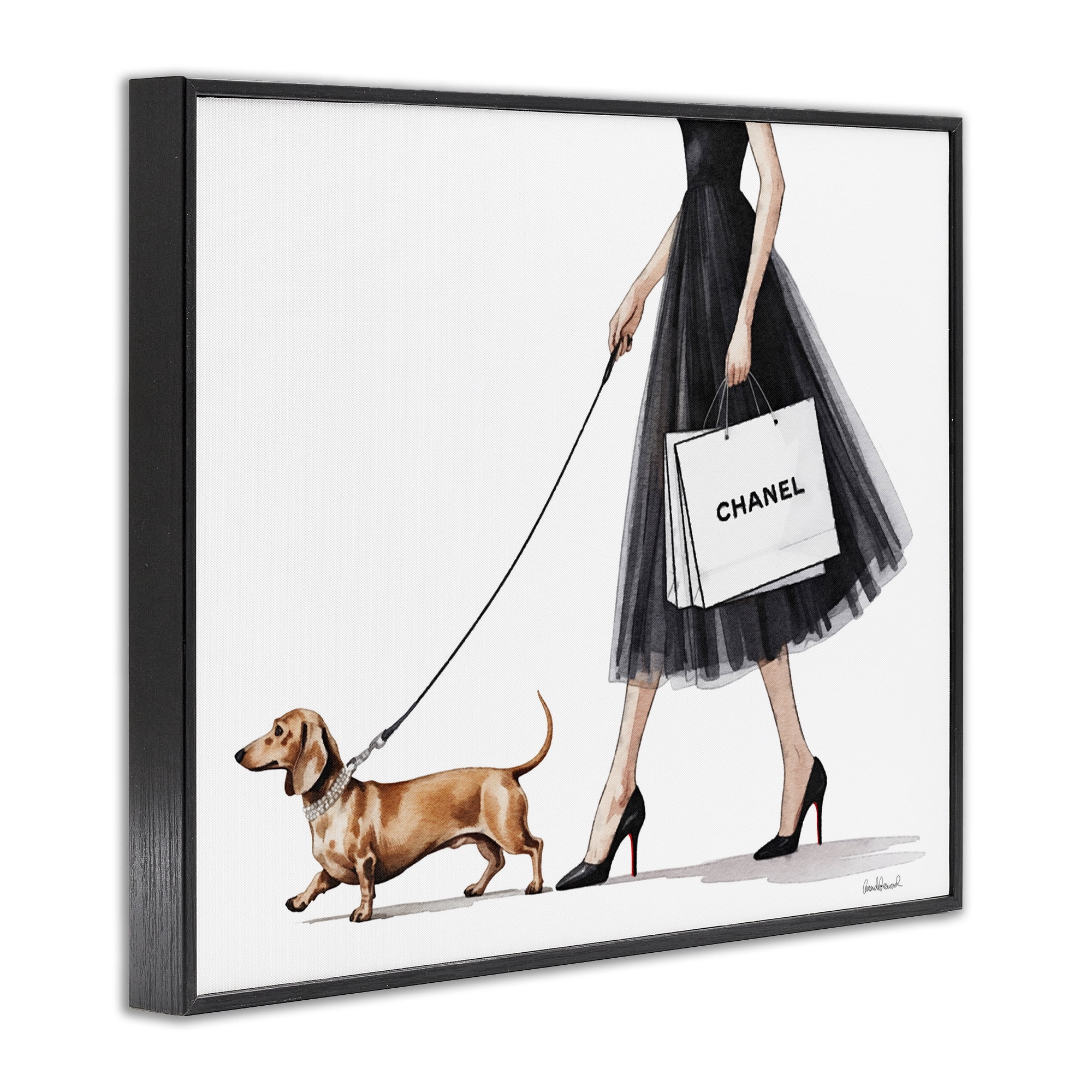 Stupell Industries Glam Dog Walking Black Framed Giclee Art, design by Amanda Greenwood