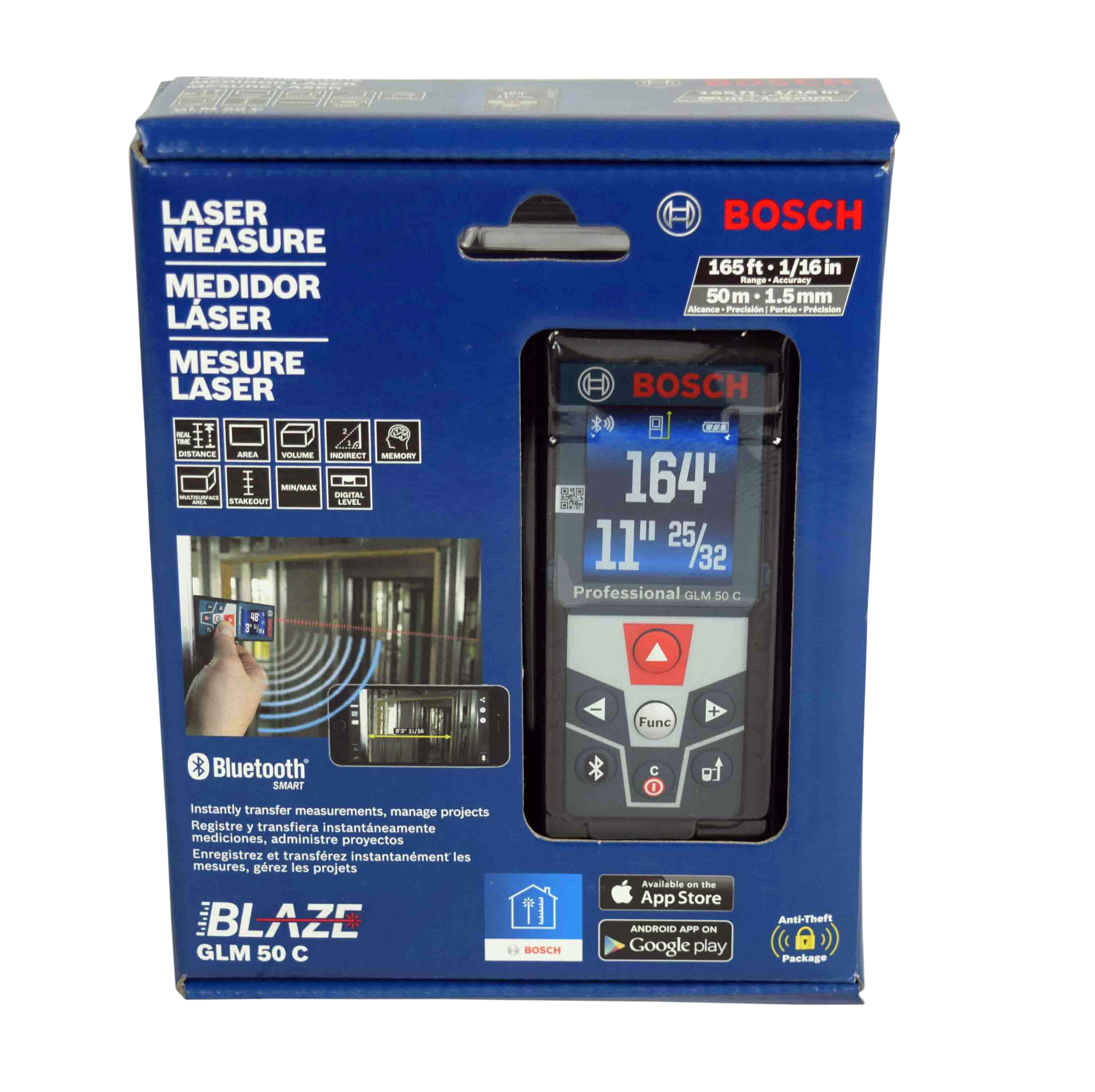 Bosch Glm50c 165 Ft Laser Distance Measure W/ Bluetooth