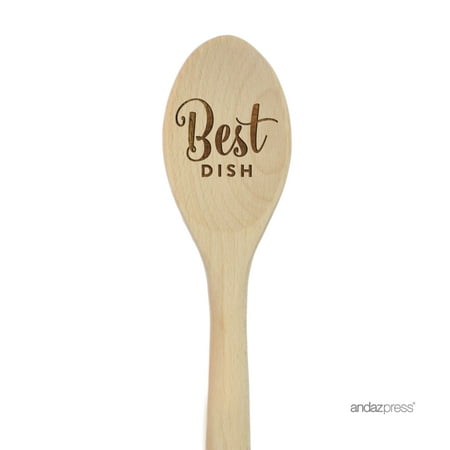 Andaz Press 12-inch Laser Engraved Wooden Mixing Spoon, Best Dish, (Best Wood For Spoons)
