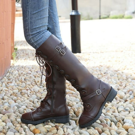

Fall Outdoor Decorations Juebong Women s Shoes Laceing Hasp Low Heel Zipper Fashion Leather High Knight Boots