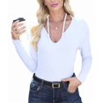 thumbnail image 2 of Womens Fall Clothes Long Sleeve Shirts Halter U Neck Ribbed Knit Slim Fitted Basic Casual Tops White S, 2 of 9