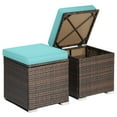 thumbnail image 1 of Patiojoy 2 Pieces Patio Ottoman Multipurpose Outdoor Wicker Footstool Storage Box Side Table w/ Solid Metal Frame Additional Seating w/ Removable Cushions Turquoise, 1 of 7