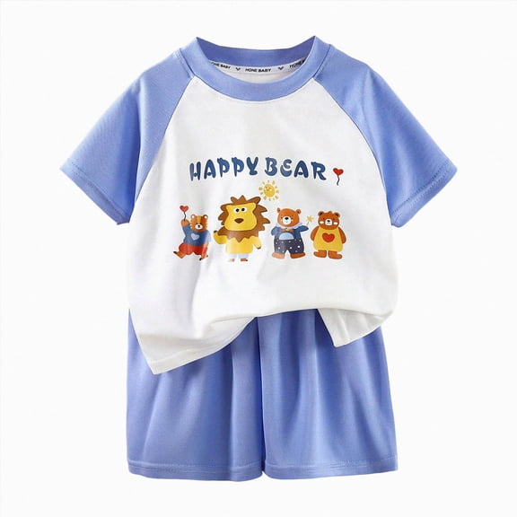 Nwiuh Toddler Boys Outfit Sets, 2 Piece Graphic Summer T-shirts and Shorts (Sky Blue, 5-6 Years)