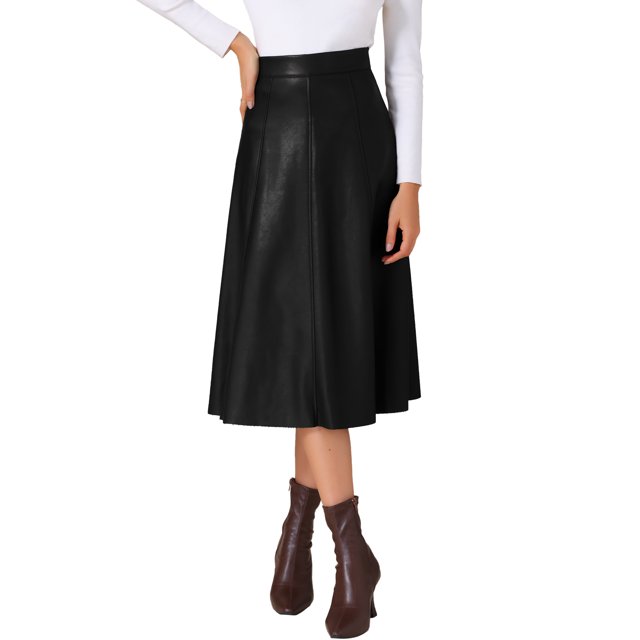 Falda Casual Vintage de Cintura Alta A Línea de Cuero PU Falso para Mujeres INSPIRE CHIC Talla XS Negra