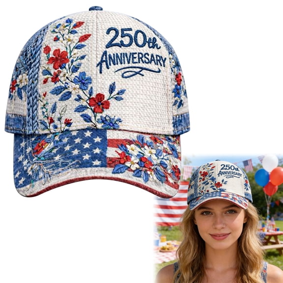 250th Anniversary USA Hat, Retro Adjustable Baseball Cap, US Vintage Style Floral Flag Baseball Cap - USA 250th Anniversary Hat One Size Fits Most for Men Women Semiquincentennial 1776-2026