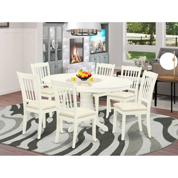 East West Furniture Dining Room Set Linen White, AVDA7-LWH-C