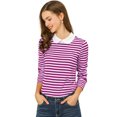 thumbnail image 1 of Unique Bargains Women's Striped Long Sleeves Peter Pan Collar Contrast Tops, 1 of 6