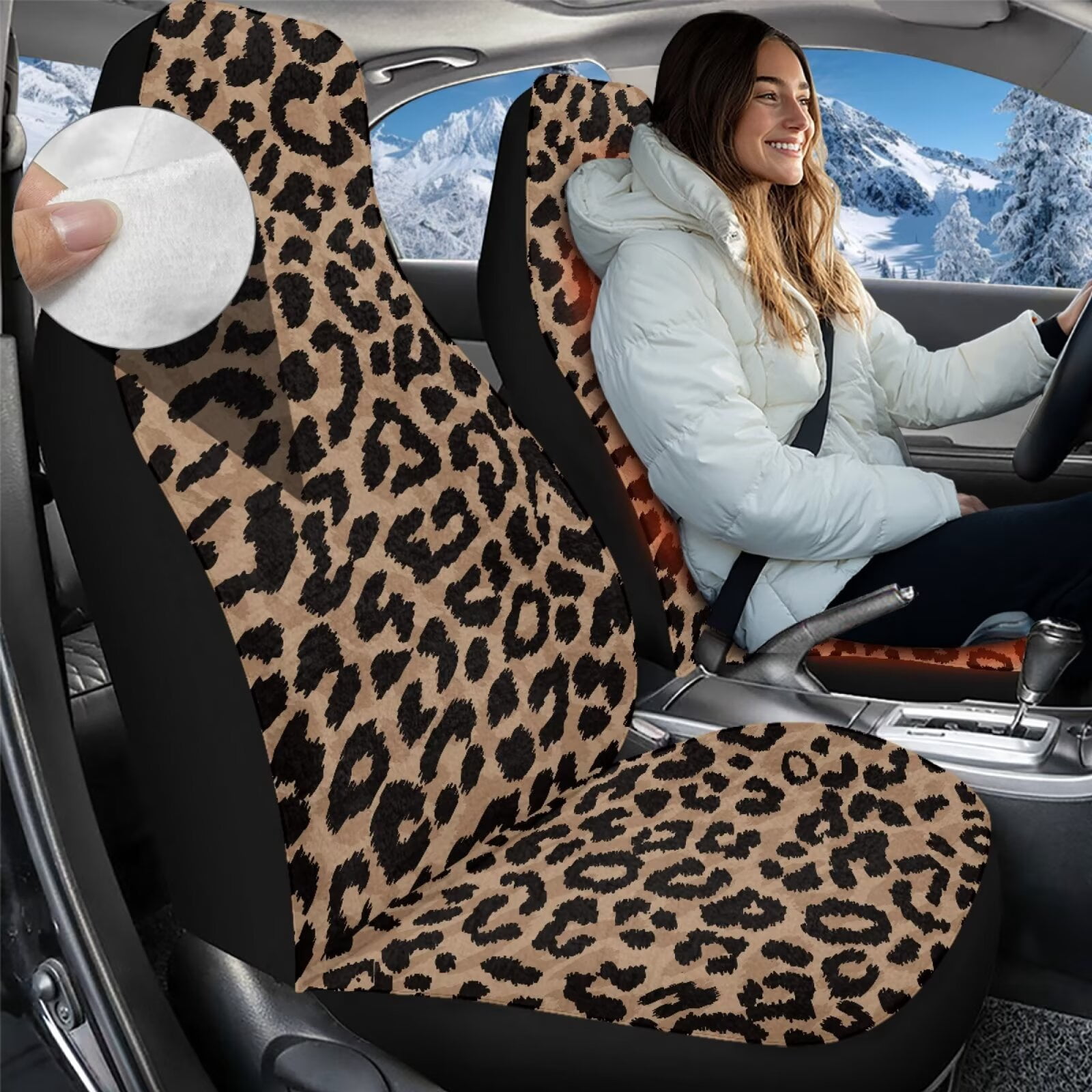 Uorisanigo Car Seat Covers Cheetah Leopard Print High Back Automotive Seat Covers 2 Front Seats Soft and Comfortable Full Wrapping Edge Seats Cover Universal for SUVs Trucks Van Sedans